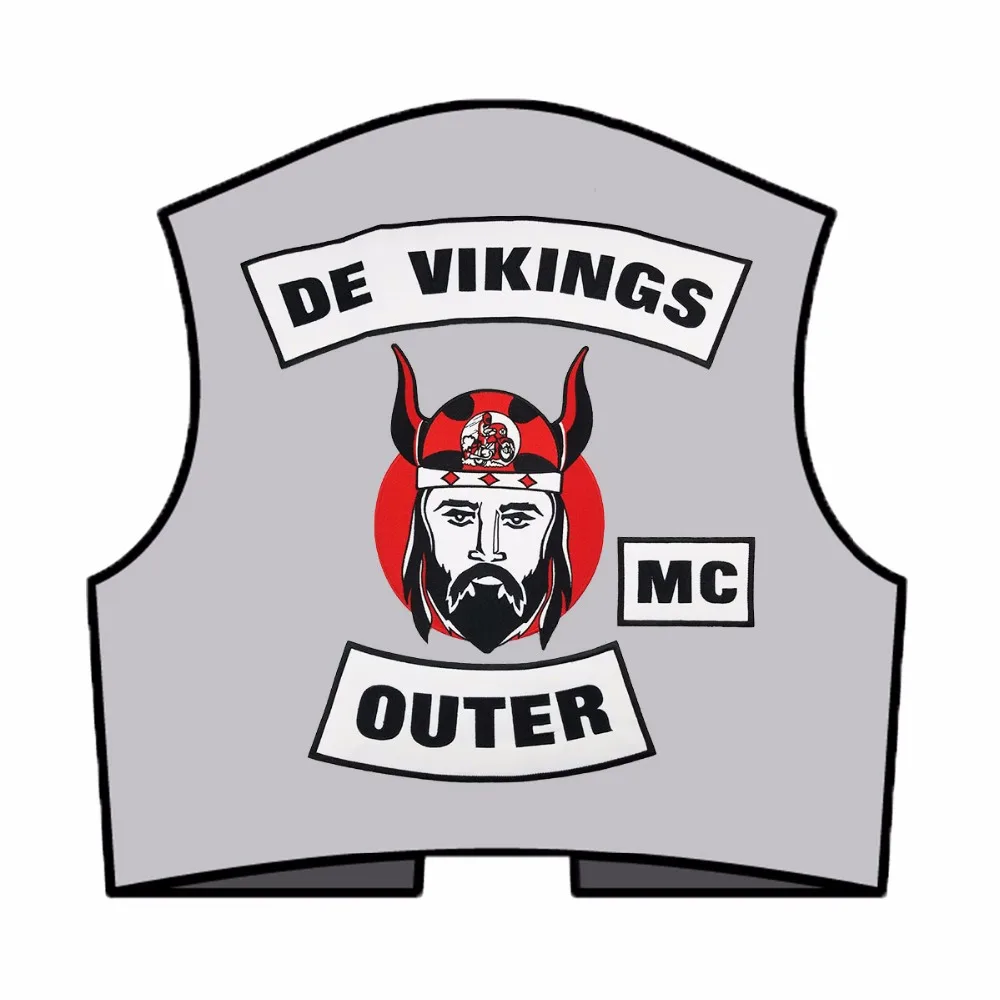 DE VIKINGS OUTER MC Motorcycle Biker Embroidered Iron On Back of Jacket Patch White twill fabric Free Shipping DIY Eco-Friendly1 (6)