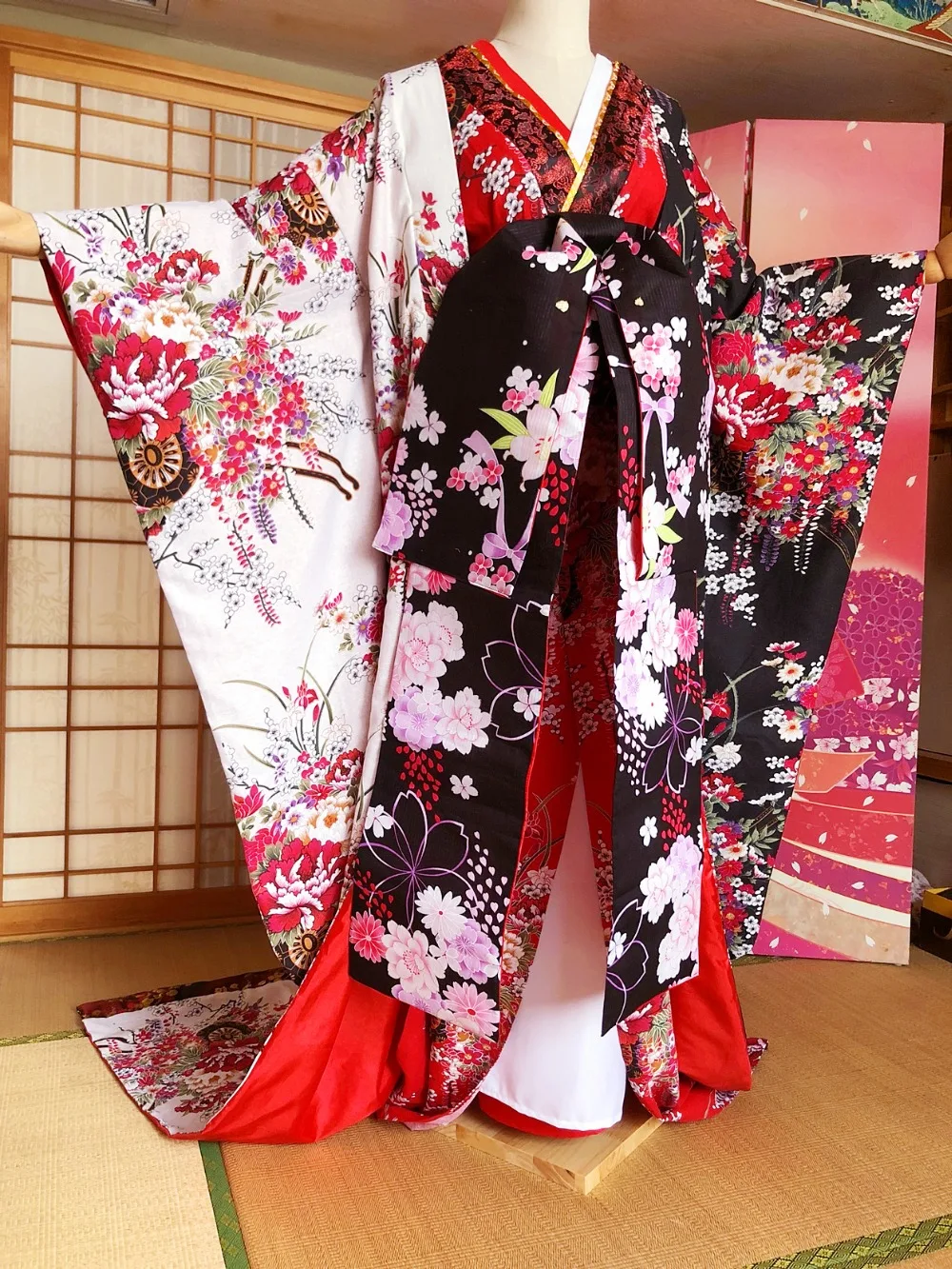 Высокое качество на заказ японский комплект кимоно цветок сливы косплей костюм красивая женщина сексуальное платье представление кимоно