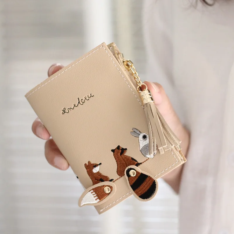 

Coin Purse Small Wallet Animal Embroidery Wallet Lady's Hand with Purse Fashion Zipper Purse Exquisite Card Bag Coin Purse