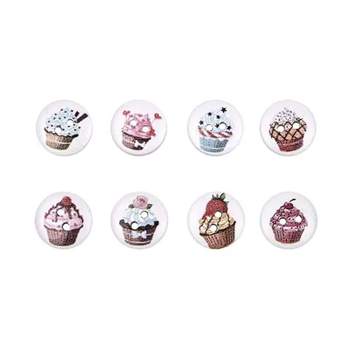 50Pcs 2 Holes Princess Cat Heart Robot Printed Wooden Button Round 15mm Decorative Wood Buttons For Clothing Sewing Decoration - Цвет: 504-Cup Cake