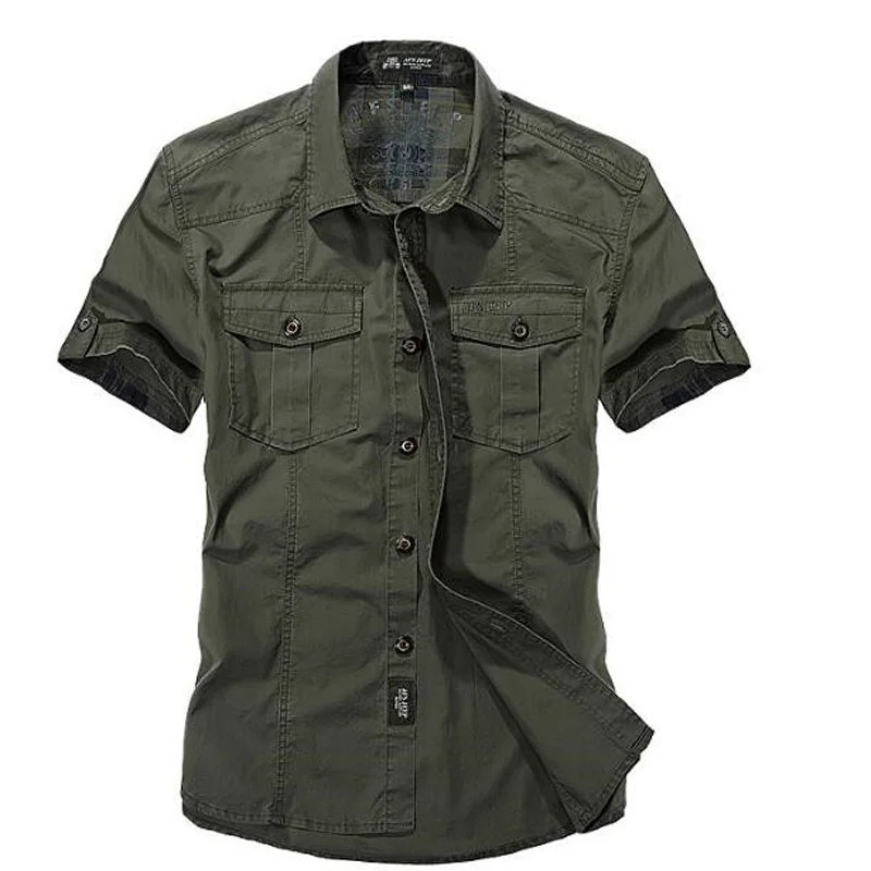 Billig AFS ZDJP Männer 2018 Neue Sommer männer Solide Military Kurzen Ärmeln Shirts Baumwolle Atmungsaktive Chemise homme Lose Armee Hemd