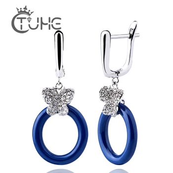 

Fashion Brand Luxury Butterfly Earrings Crystal For Women Blue Pink Ceramic Rhinestone Earrings Engagement Jewelry brincos