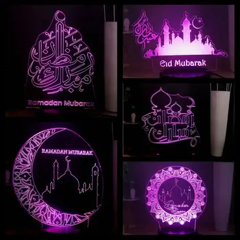 

HOT Islam Ramadan 3D Optical Lamp USB Remote Multicolor LED Bedroom Kid Night Light Home Decor Friend Holiday Gift Free Shipping