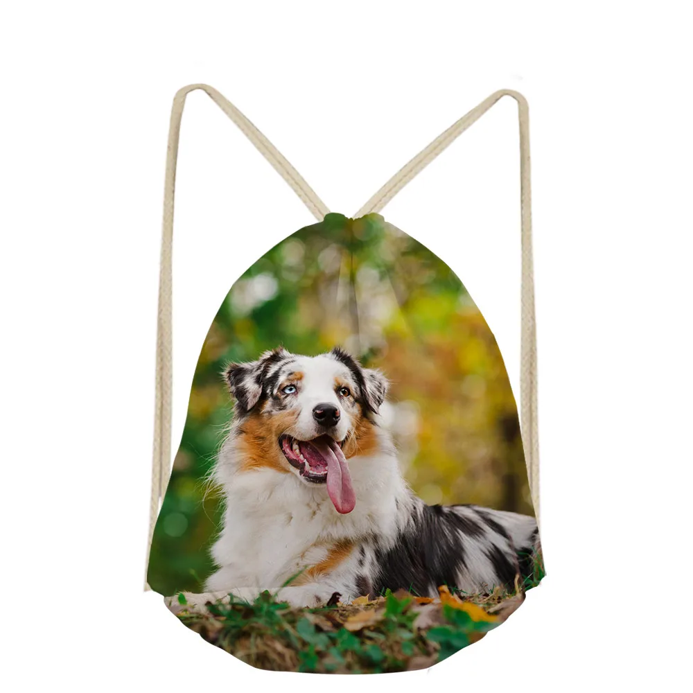 3D Australian Shepherd Dog Lover Custom for Boys Girls Drawstring Bag DailyPack Pocket Bags Small Shoes
