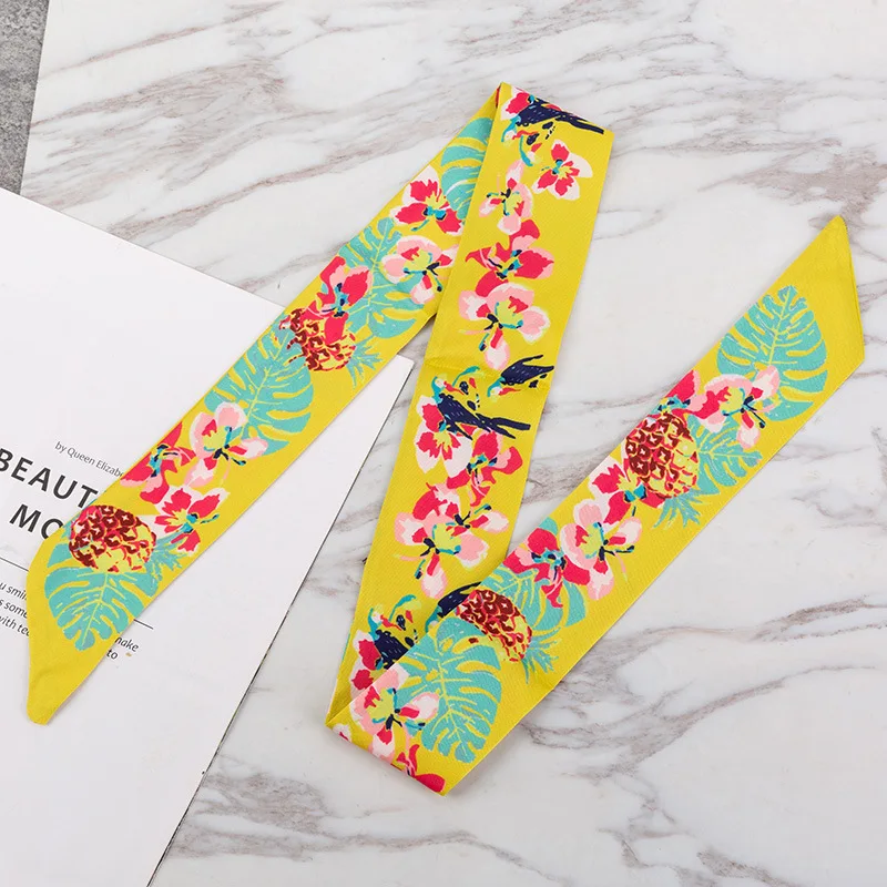 

Arts Oil Painting Pineapple Luxury Brand Skinny Silk Scarf Multi-function Bag Scarves Women Head Scarf Wrist Towel For Ladies