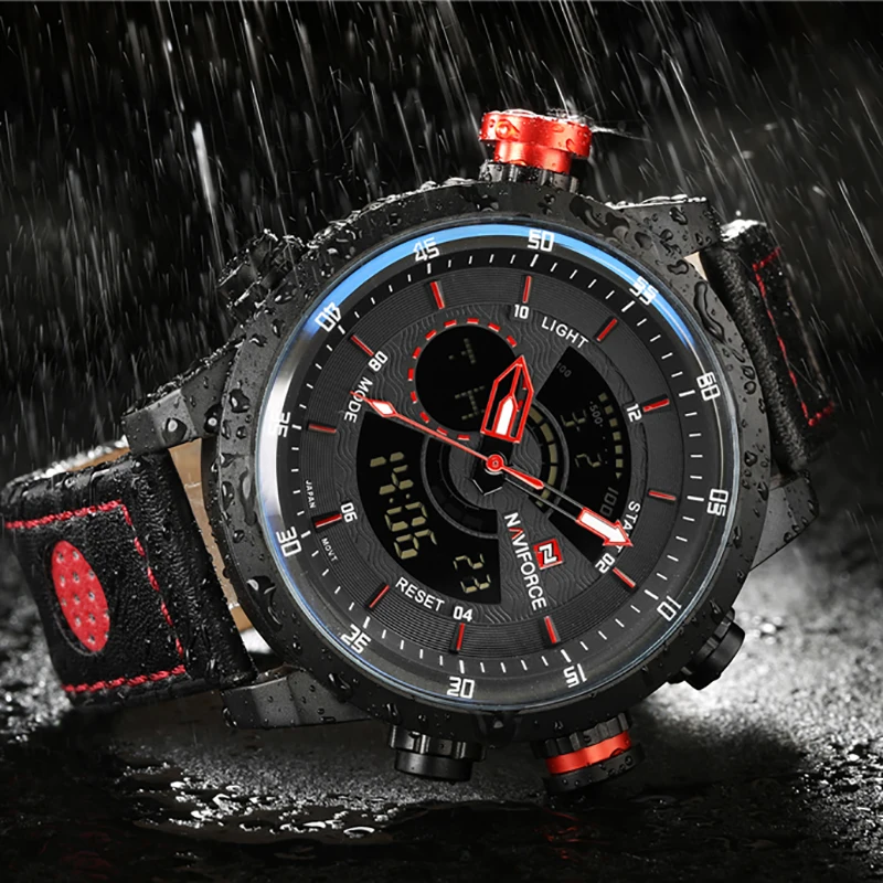 

NEW Arrive Sport Watch Men Top Brand NAVIFORCE Chronograph Military Quartz Wristwatch Watperoof Leather Strap Men's Clock 2018