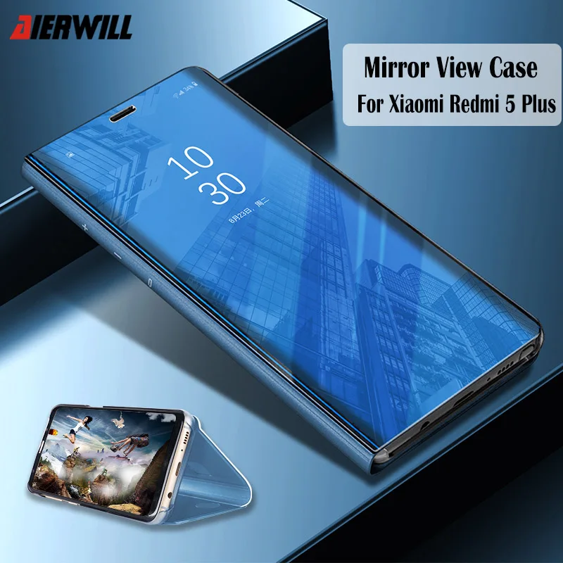 

Mirror View Case For Xiaomi Redmi 5 Plus case Luxury Clear Smart Flip Stand Phone Cover For Xiomi Redmi 5 5plus 5.99" Case
