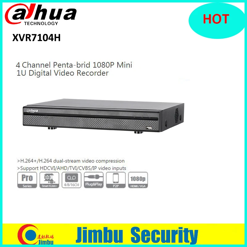 

Dahua 4CH XVR P2P 1080P Video Recorder XVR7104H Support HDCVI/AHD/TVI/CVBS/IP video inputs metal body H.264+/H.264
