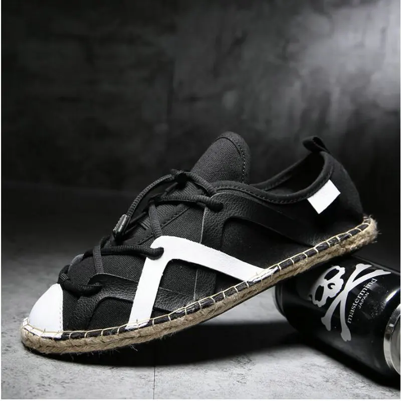 New Designer Fashion Male Loafers Lazy Flats Lace up Sole Men's Shoes Casual Fisherman Shoes Linen Canvas Espadrilles LF-52