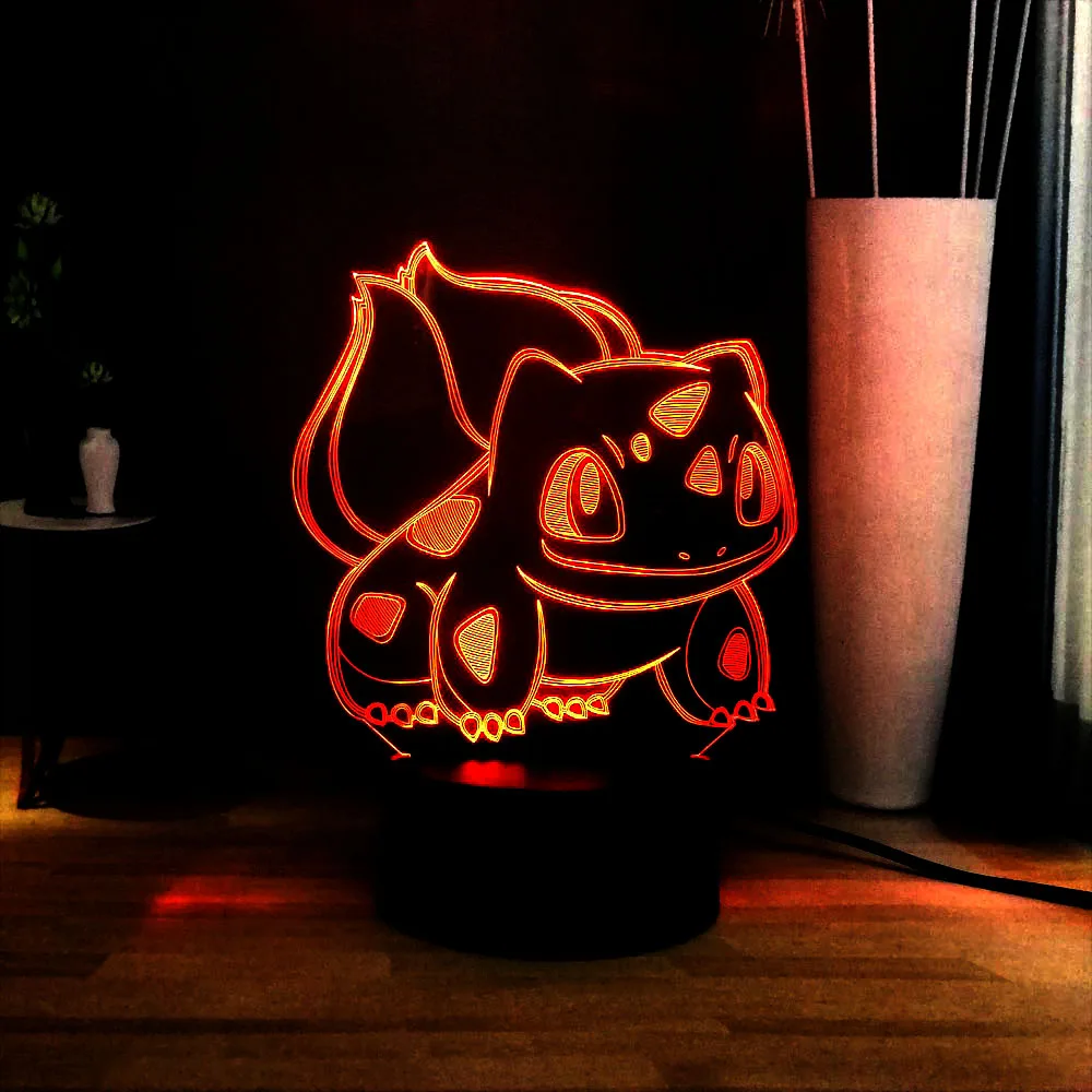 Kawaii Новинка 3D иллюзия Лампа Покемон Бульбазавр акриловый светодиодный ночной