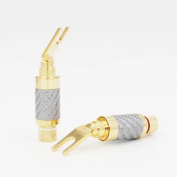 

4pcs Spade Terminal Connector Plug 24k Gold plated Spade Carbon Fiber Speaker Cable