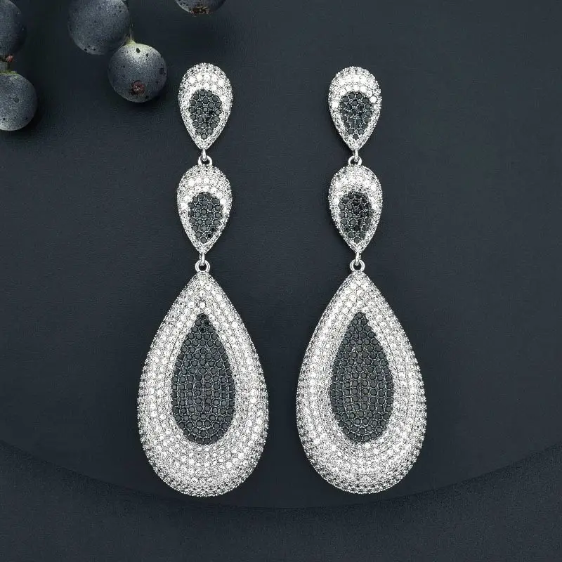 

ModemAngel Three Water Drop Luxury Cubic Zirconia Copper 2Tone Drop Earrings Engagement Bridal Fashion Earring