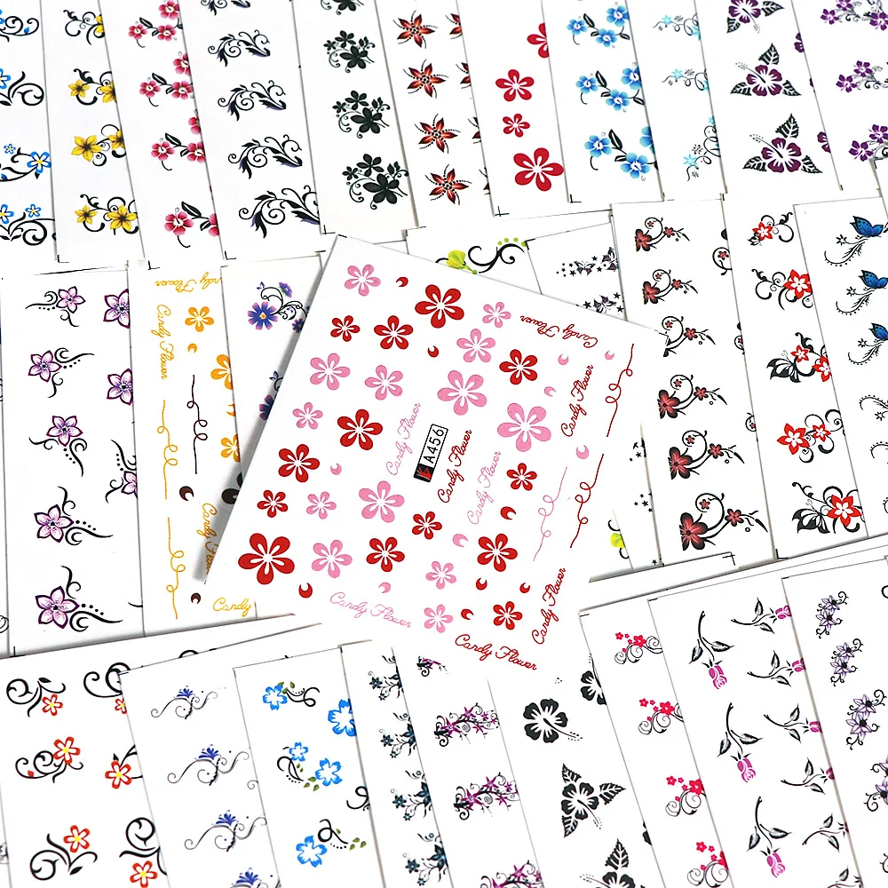 48Sheets/set Multicolor Five Petals Flowers Nail Sticker Water Transfer Stickers Manicure Nail Art Watermark Tips Random Styles