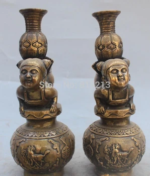 

bi00733 9"Marked Chinese Bronze Foo Fu kylin Ruyi kylin unicorn candle stick Statue