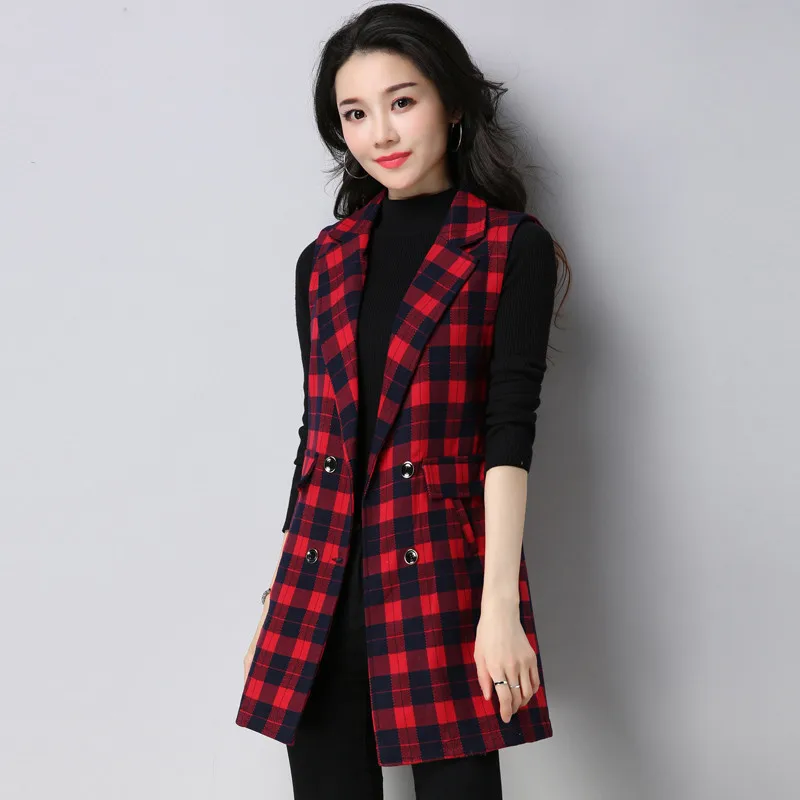 Buy Plaid Suit Vest Women Sleeveless Slim Long Vest
