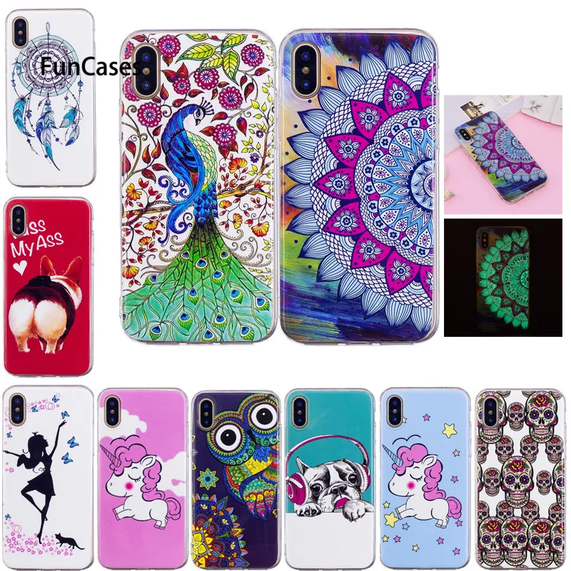 Luminous Case For coque iphone X Silicone Cover iphoneX Noctilucent Shine Silicon iphobe | Мобильные телефоны и