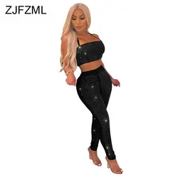 ZJFZML пикантные 2 из двух частей комплект Для женщин с открытыми плечами спинки Растениеводство топ и брюки карандаш элегантные наряды осень