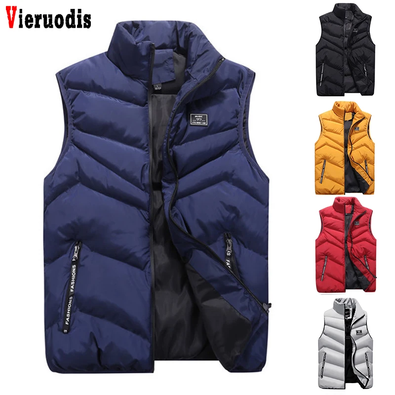 

Winter Thicken Waistcoats Casual Men's Vest 4XL Mens Jacket Sleeveless Vest Quality Solid Slim Coats Male Cotton-Padded