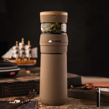 

Creative 304 Stainless Steel Men High-end Vacuum Flasks Outdoor Easy Carry Tea Water Separate Straight Bottle Office Master Cups