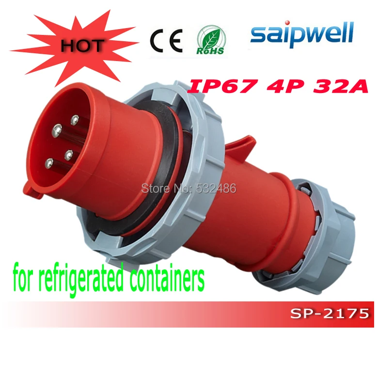 

30% SHIPPING COST!! HOT Sale reefer container plug waterproof industrial electrical plugs and sockets ip67 32a