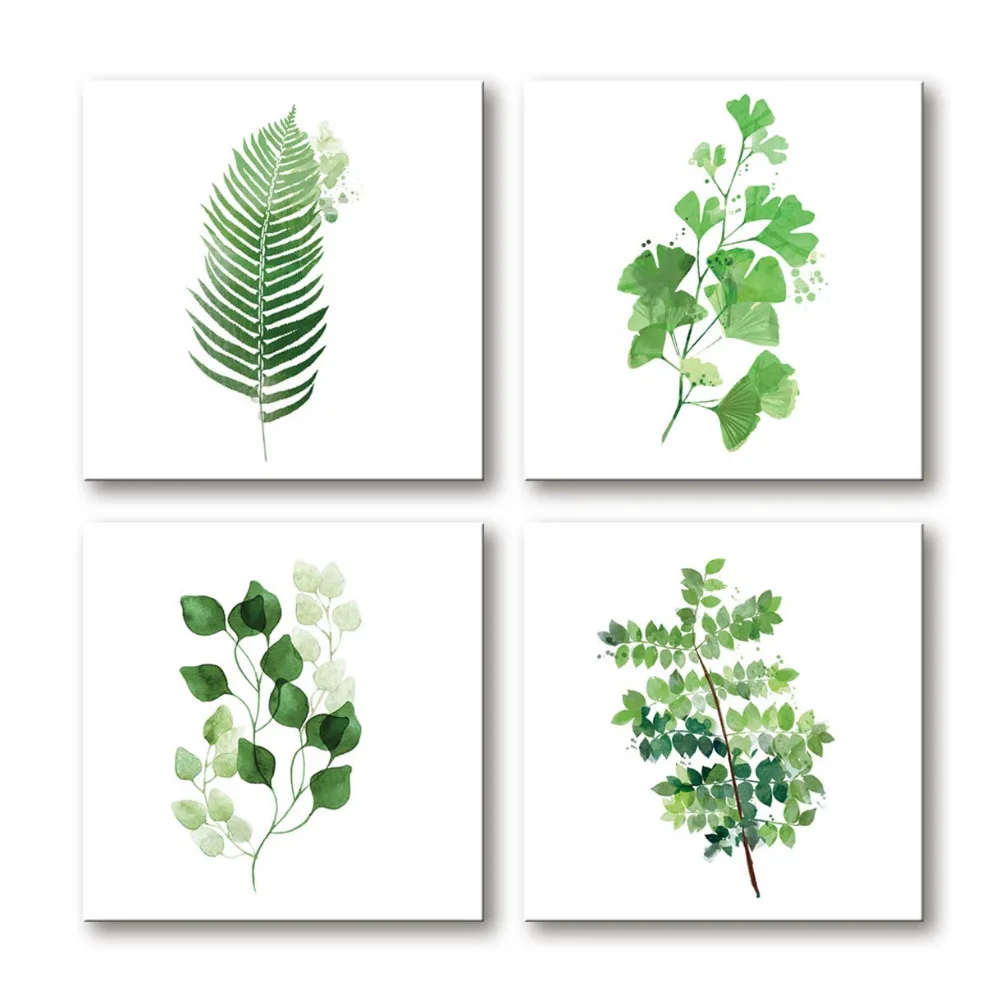 

Canvas Wall Art Green Leaf Painting Picture Prints for Office Wall Decor Home Decoration 4 Panel Print on Canvas Drop shipping