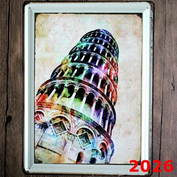 

Leaning Tower Printing LARGE SIZE Wall Sticker Metal Painting Vintage Tin Signs Painting Home Decor 30X40CM Coffee Shop Decor
