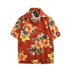 Летние Мужская гавайская рубашка повседневное Camisa Masculina тропических растений с цветочным принтом Aloha пляжные рубашки короткий рукав