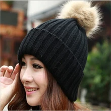 Женская зимняя теплая шапка шикарная черная шерстяная одежда аксессуары шапка с большим меховым колпачок для помпонов