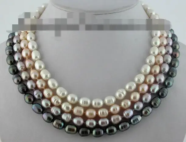 

3400 4row rice white black pink purple fw pearl necklace magnet