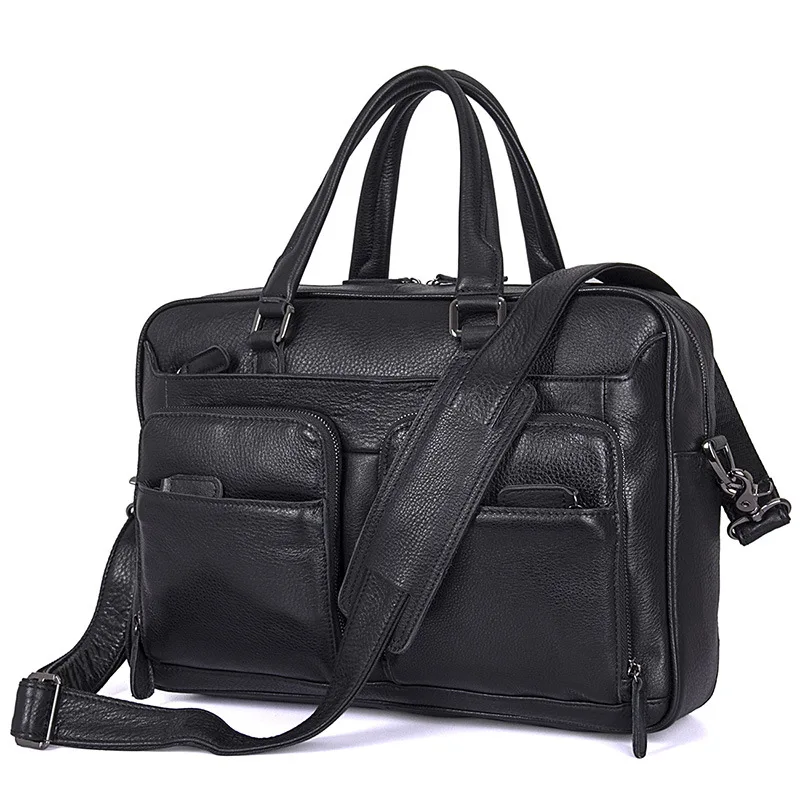 Nesitu High Quality Black Genuine Leather 14'' Laptop Men Briefcase Portfolios Male Messenger