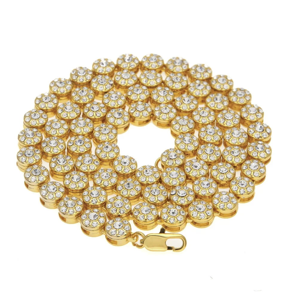 

Men Hip Hop Bling Iced out 1 ROW Cluster Simulated Stone Necklaces Golden Charm Rhinestone Women Chains Jewelry