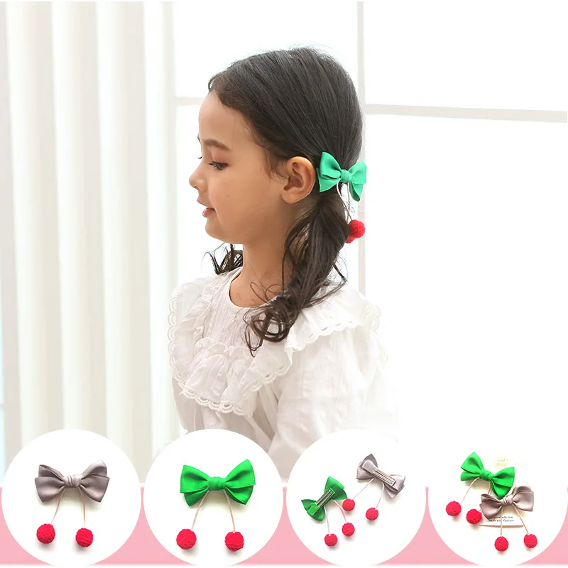 

Korea Colorful Bow Cherry Hair Accessories Side Bangs Clip Ball Rim Hair Clips For Girls Hairpin Hair Bows -4