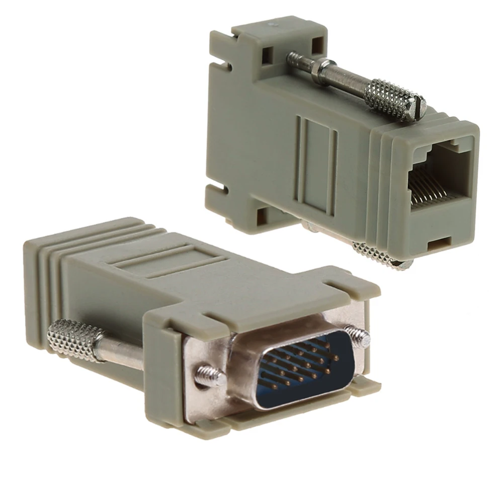 

VGA Extender Adapter Male to LAN CAT5 CAT6 RJ45 Female Network Ethernet Cable Converter for TV DVR HDTV PC Monitor VGA Connector