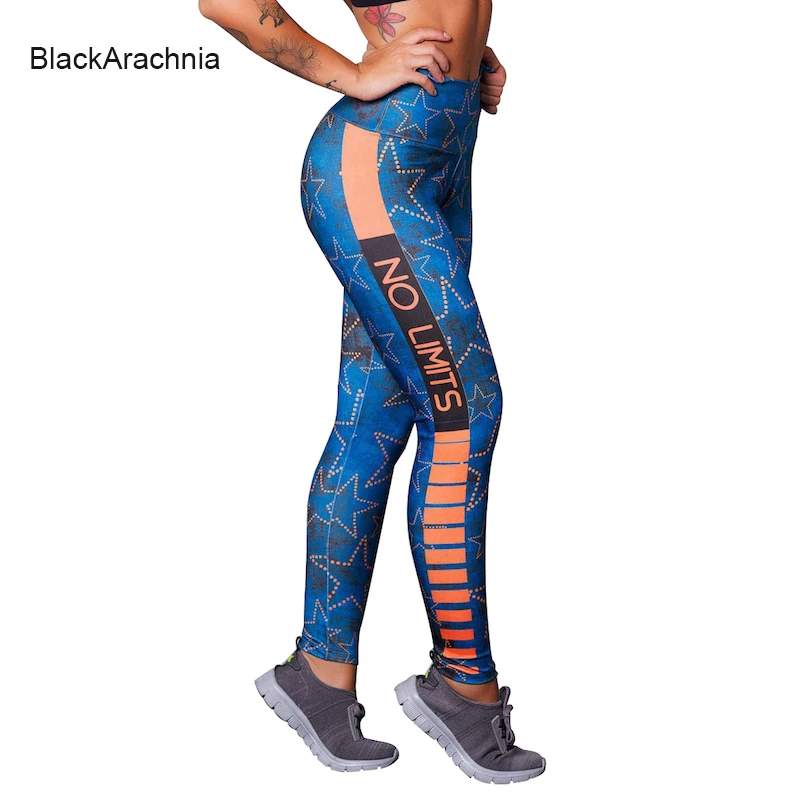 

BlackArachnia Women High Elastic Fitness Yoga Leggings Stars And No Limits Letters Printed Sexy Gym Leggings Outdoor Yoga Pants