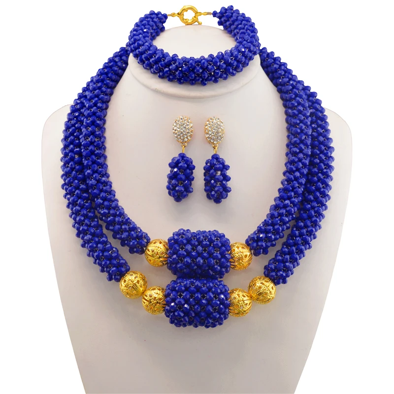 Dubai Fashion Necklace Set Blue Indian Jewelry Sets Bridal Nigerian Wedding African Crystal Beads Jewelry Set For wedding Dubai Fashion Necklace Set Blue Indian Jewelry Sets Bridal Nigerian Wedding African Crystal Beads Jewelry Set For wedding