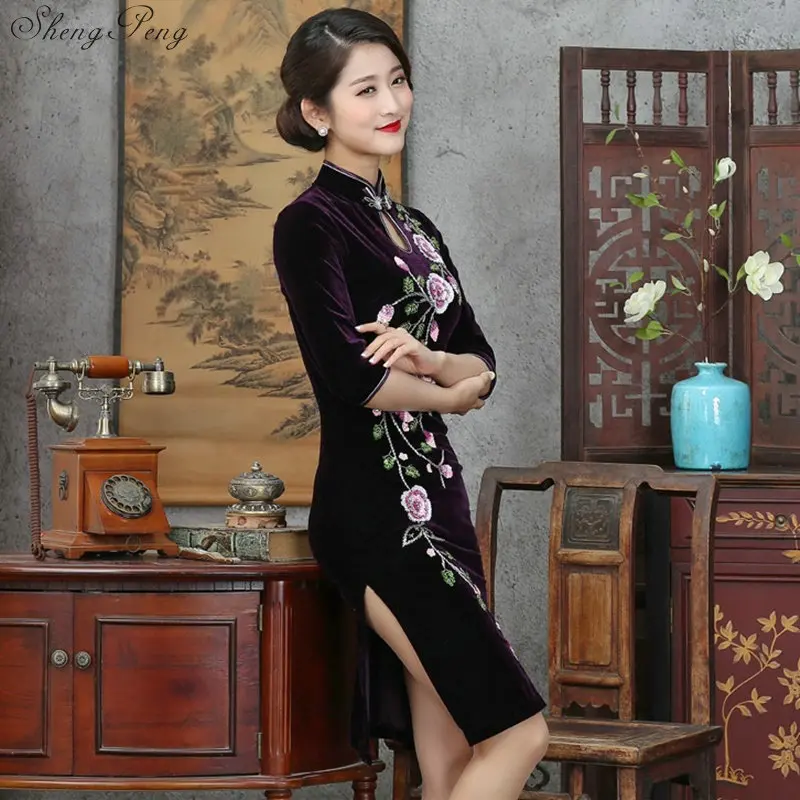 2018 бархат мама Винтаж Cheongsam Дизайн Свадебные платья современные Qipao Традиционный китайский восточные платья платье с вышивкой Q283