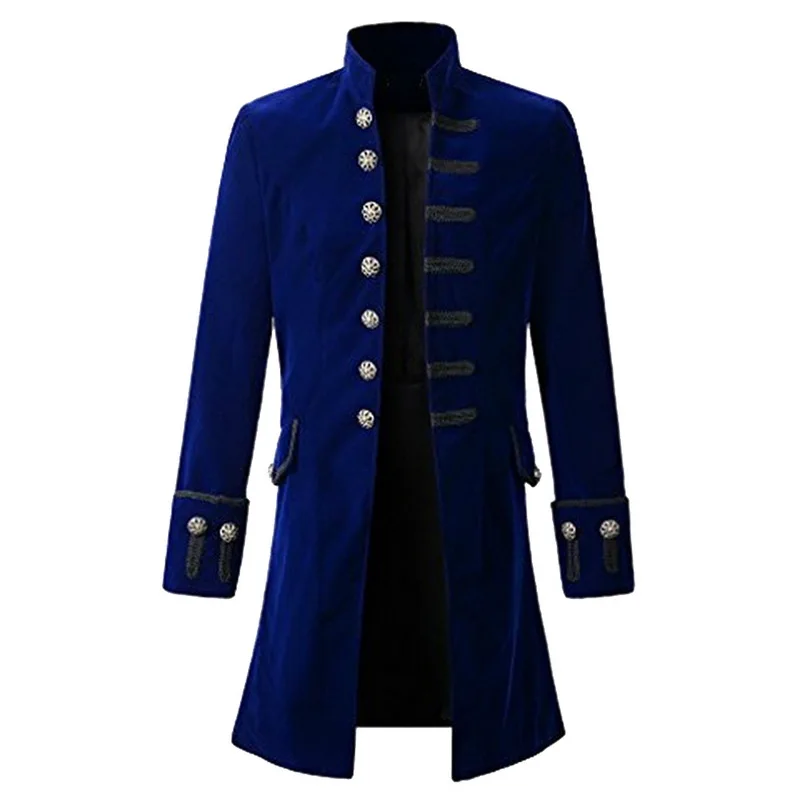 HEFLASHOR Мужская стимпанк куртка стимпанк викторианское пальто Топ Мужской винтажный Длинный плащ мужской - Цвет: Blue1