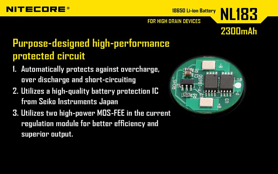 Оригинальное зарядное устройство Nitecore 18650 NL183 2300 мА/ч, 3,7 v 8.5Wh защищенный выключатель питания высокая производительность разряда литий-ионный Перезаряжаемые тесто