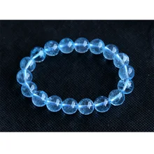 Высококачественные прозрачные эластичные браслеты с голубым топазом, круглые большие бусины 7 мм 8 мм 9 мм 10 мм 11 мм 12 мм 13 мм
