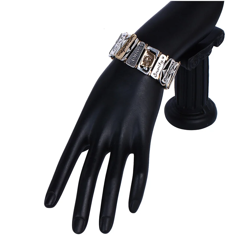 HONGYE классические трендовые браслеты в стиле стимпанк геометрические вырезание букв браслет для женщин унисекс модные ювелирные изделия браслет регулируемый