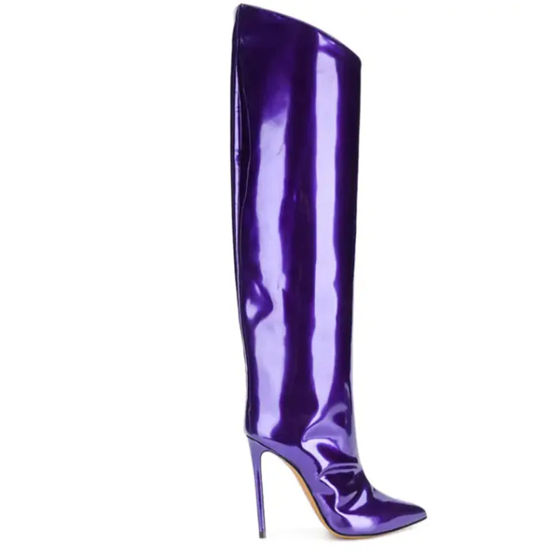 Genou Verni Femmes Bout Femme Pointu Talon Chevalier Bottes Automne Cuir Le Sur Chaussures Pourpre Mode En As Haut Printemps Picture Stilettos Pour HzxwOIq0