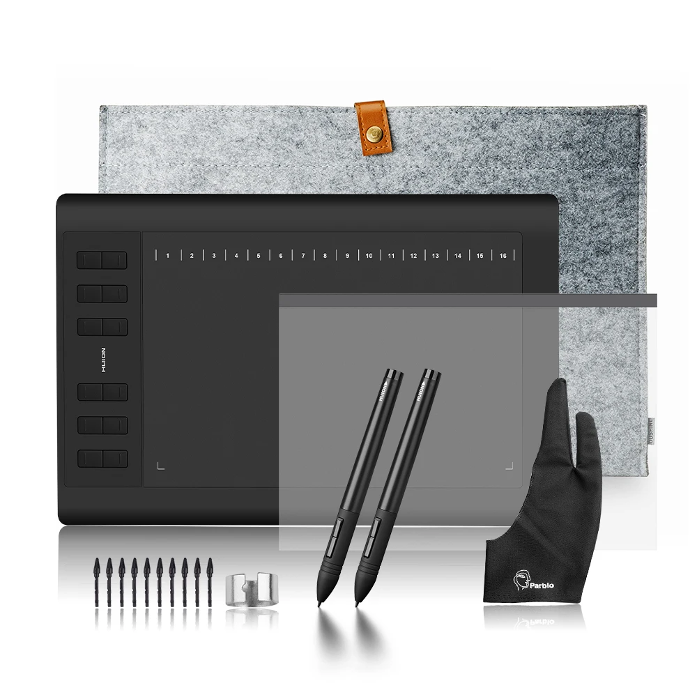 2 ручки Huion New 1060 Plus графический планшет с sd-картой 8G 12 Express Key + Защитная пленка 15