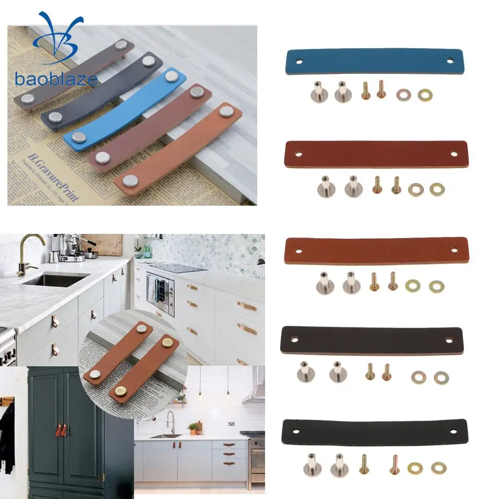 Handmade Leather Wardrobe Cabinet Knobs Pull Handles Kitchen Furniture Cupboard Drawer Pull Handle