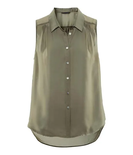 2013 New Women's Fashion Army Green Sleeveless Medium long Shirt Chiffon Design For Female Free