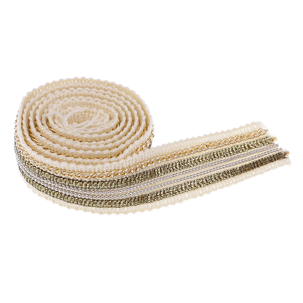 1 Yard 25mm Beaded Sequin Lace Trim Fabric Ribbon Embroidered Applique DIY Handcraft Sewing Headdress Wedding Costume Decoration