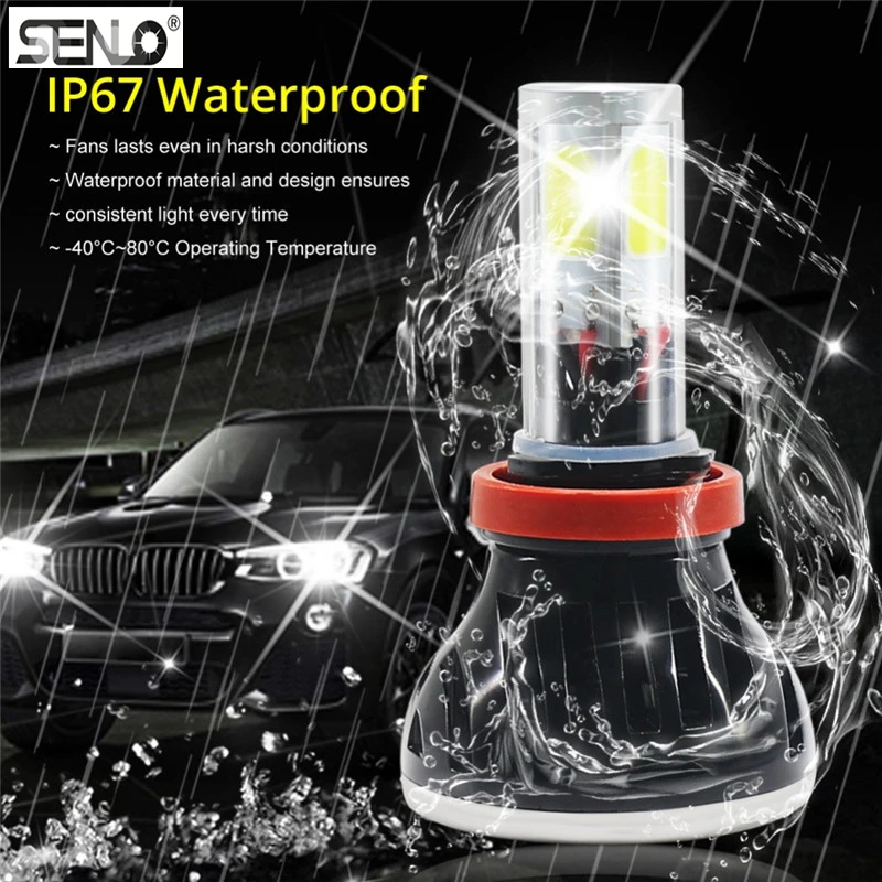 

led h4 headlights auto lighting system 2 pcs light chips 8000lm H1 H3 H7 H11 5202 6000K white car replace auto led projector kit