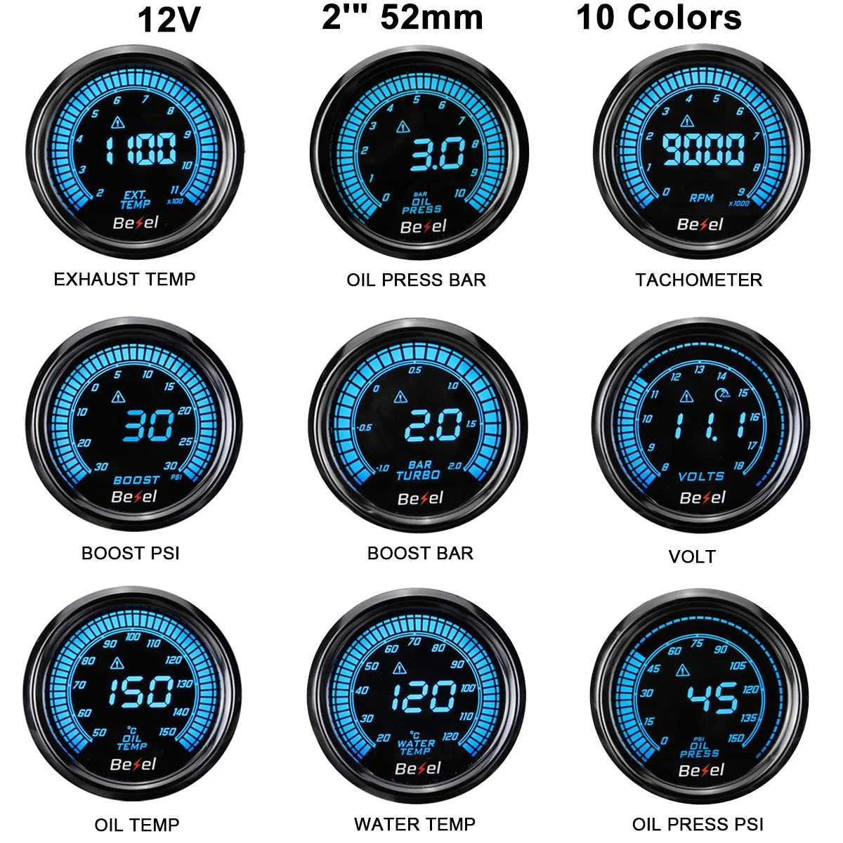 " 52 мм Универсальный Автомобильный Автоматический Датчик светодиода Температура масла воды/Pres вольт Tacho Boost PSI/BAR AFR EGT цифровой светодиодный датчик с держателем манометра