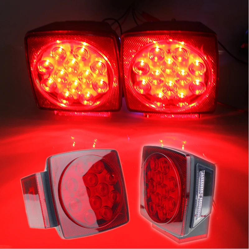 

LED Submersible Square Light Kit Trailer Under 80" Tail Stop Brake Boat Marine