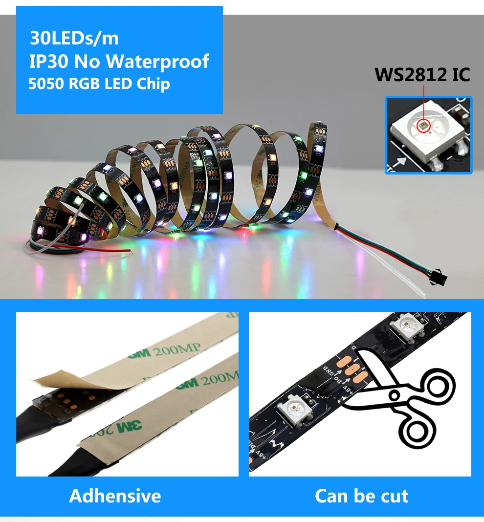 LED Strip Dream Color Set WS2812B RGB Runing Color Changeable USB 5V LED Strip+ 21Key Controller+ Power Adapter