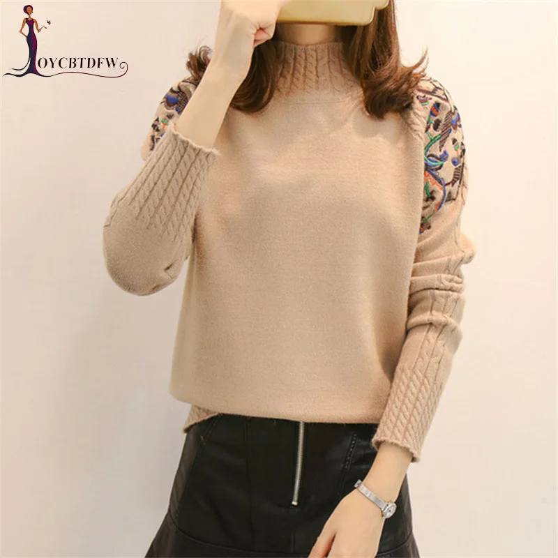 Autumn Winter Turtleneck Sweater Women Knit 2018 New Knitting Embroidery Sweaters Female Loose Warm befree Pullover Winter NO632 Autumn Winter Turtleneck Sweater Women Knit 2018 New Knitting Embroidery Sweaters Female Loose Warm befree Pullover Winter NO632